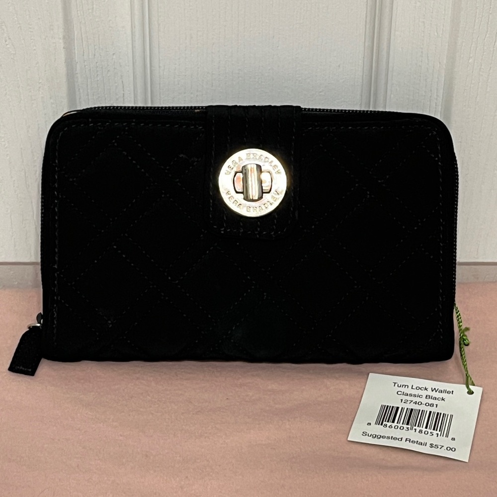 Vera Bradley Classic Black Turn Lock Wallet NWT